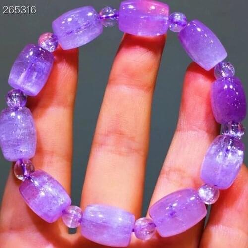 Genuine Natural Purple Kunzite Cat Eye Barrel Round Beads Rarest Bracelet 17.3x11mm Crystal Women Men Bracelet Jewelry AAAAAA