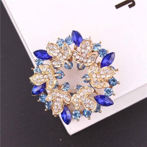 TODOX Brooches Fashion wreath Women Zinc Alloy flower gold colorful crystal exquisite circular pins wedding party Gifts man hot