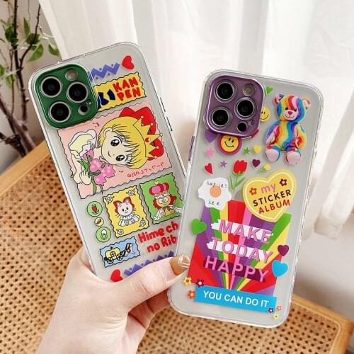 Cute anime Cartoon girl bear phone Case For iPhone 12 11 Pro Max XS 7 8 Plus XR X SE 2020 Camera Protection Soft Silicone Cover