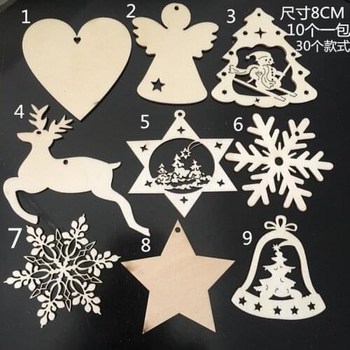 10PCS Wooden Cutouts Christmas Wood Ornaments, Star, Christmas Tree, Snowflake, Snowman Christmas Wooden Hanging Ornaments