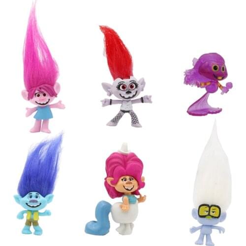 6pcs/lot Trolls World Tour Action Figure Toy Trolls 2 Poppy Satin Chenille Doll Anime Figure Toys Children Gitfs