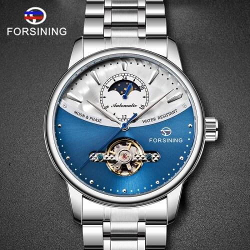FORSINING Mens Watches Top Brand Luxury Tourbillon Skeleton Watch Men Sport Steel Waterproof Automatic Mechanical Wrist Watch