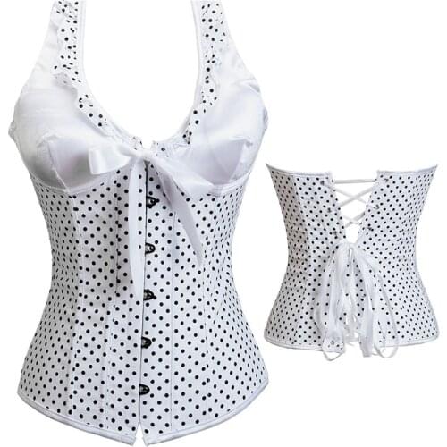 Gothic Corset Women Sexy Underbust Bow Corset Waist Trainer Corset Shaper Plus Size Corpete Corselet White Blue 2XL