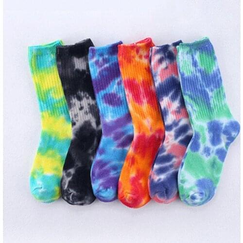 Cotton Fashion Couple Tie-Dyed Breathable Skateboard Soft Middle Tube Socks