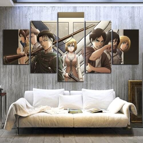 Canvas Print Painting Wall Art Posters 5 Panel Attack on Titan Anime Modular Picture Home Decoration Frame Modern Living Room