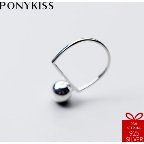 PONYKISS Casual 100% 925 Sterling Silver Simple Close Creative Geometric Round Ring Jewelry Women Birthday Party Engagement
