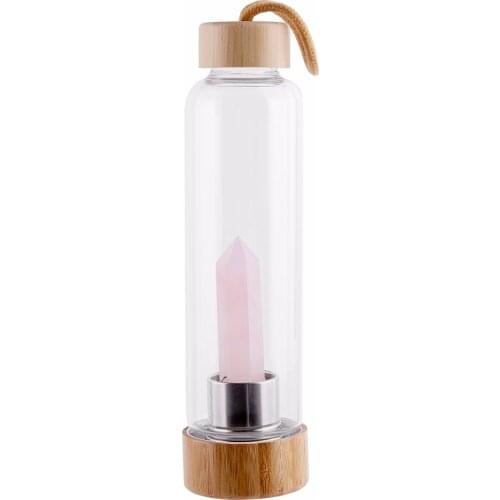 Creative Natural Crystal Water Bottle Point Healing Obelisk Wand Crystal Glass Water Bottle Wooden Cup Cover Drinkware
