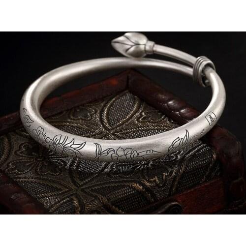 LuYin S999 fine silver restoring ancient ways do old lotus flowers and ms push-pull sterling silver bracelet wholesale