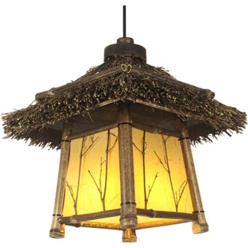 Retro in Chinese Antique Style Chandelier Japanese Restaurant Teahouse Chandelier Zen Bamboo Woven Pendant Lamp Balcony Aisle