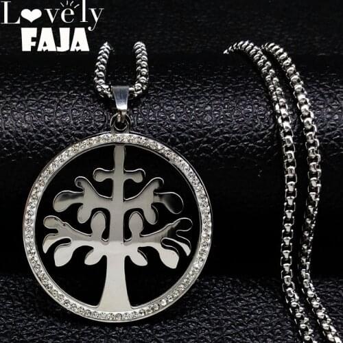 Fashion Stainless Steel Crystal Necklaces Pendants for Women Tree of Life Silver Color Necklace Jewellery joyeria N18149S03