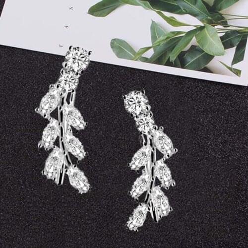A Piece Fashion Ear Crawler Steel Crystal Clips Earrings Leaves Ear Cuff Clip Earrings For Women Wedding Party Jewelry