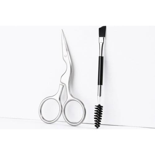 1/2 pcs of stainless steel crane eyebrow brush set sharp mouth cut eyebrow scissors beauty tool nose hair cutting beauty scissor