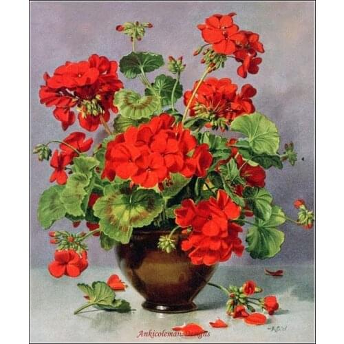 Counted Cross Stitch Kits Needlework Embrodery - Crafts 14 ct Aida Color DIY Arts Handmade Home Decor - Geranium in a Vase