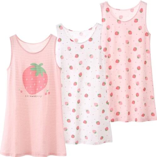 3pcs Princess Girl Nightgown Sleeveless Nightdress Kids Cotton Sleepwear Sweet Cartoon Pijama Home Clothes Child Sleepshirt 3-8Y