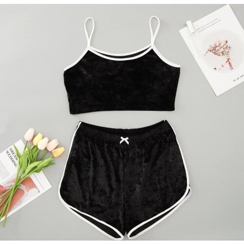 2020 New Summer Solid Color Velvet Sports Vest Home Service Suit Sleeveless Round Neck Home Comfort Suit Set