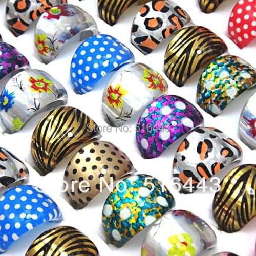 Wholesale Jewelry Lots 100pcs Resin Leopard Zebra Flower Mix Pattern Fashion Lovely Children Rings Free Shipping A-115