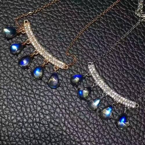 Natural blue moonstone gem Necklace Natural gemstone Pendant Necklace 925 sliver Elegant Cute smiley face women girl Jewelry