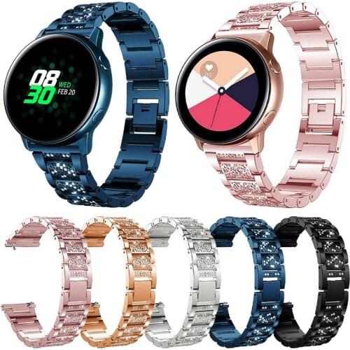 20mm 22mm Women Diamond Strap for Samsung Galaxy Watch 3 Band 41mm 45mm 46mm 42mm Active 2 40mm 44mm Bracelet Smooth Metal Belt