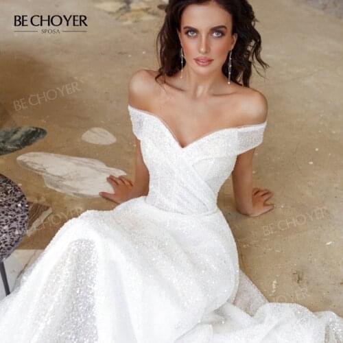 Romantic Beaded Wedding Dress 2021 Sweetheart Crystal Belt A-Line Bride Gown BECHOYER NR119 Princess Customized Vestido De Noiva