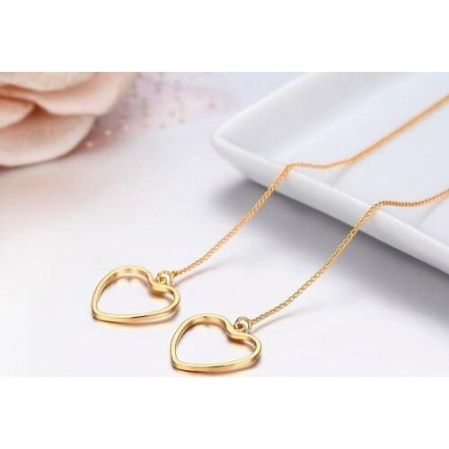 Peach Love Heart Pendant Link Gold Color Chain Drop Dangle Threader Through Long Earrings For Women Girls Jewelry Aros Aretes