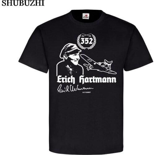 Shubuzhi Summer Brand Clothing Erich Hartmann Me109 Luftwaffe Ritterkreuz Trager Fliegerass Unterschrift Novelty T Shirt
