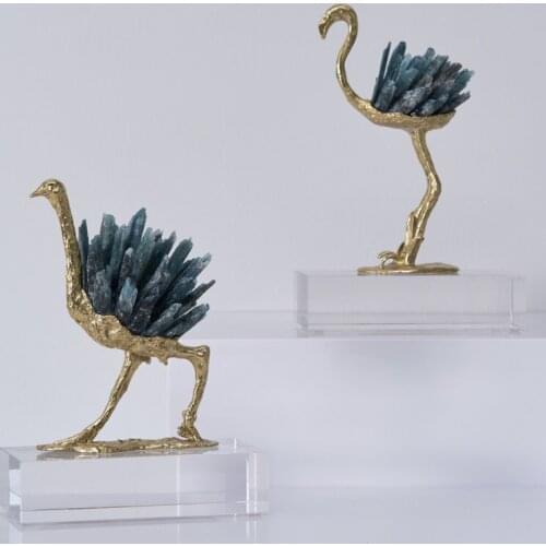 Modern Luxury Natural Crystal Hand Crafted Art Crane Sculpture Glass Base Living Room Desktop Home Decoration