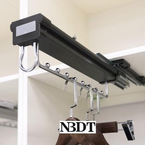 Heavy Duty Oil Dampered Soft Buffered Dual Slides Top-mounted Pull Out Wardrobe Closet Cloth Jacket Hanging Rod