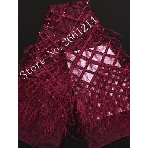 5yards special design tulle african Indian net lace fabric with sequins and beads feather BZL-0104170ch for wedding dress