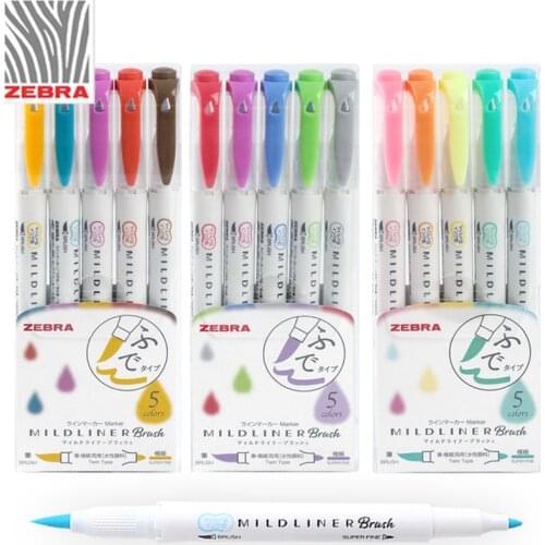 5-color suit Japan ZEBRA double-head highlighter WFT8 brush Student marker color marker