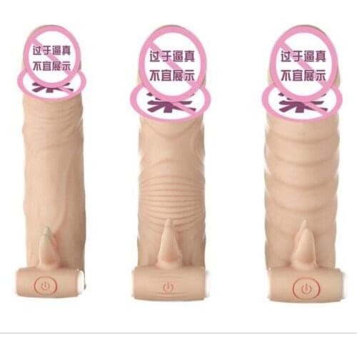 Penis vibrators Condom Reusable Penis Sleeve Extender Realistic Silicone Extension Sex Toy for Men Cock Enlarger Sheath S0663