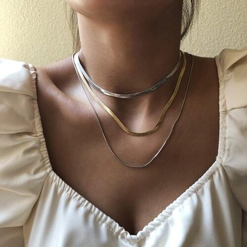 Vintage Fashion Multilevel Mix Free Style Necklaces For Women Female Collar New Gold Silver Color Flat Snake Chain Jewelry Gift