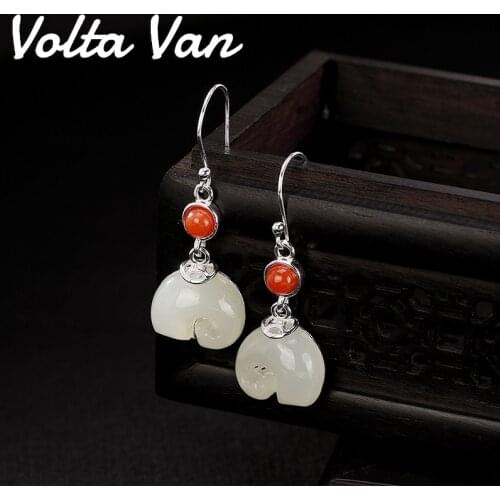 Volta Van Drop Earrings 925 Sterling Silver Natural Jade Vintage Pendientes Plata 2021 New Animal Elephant Elegant Earrings