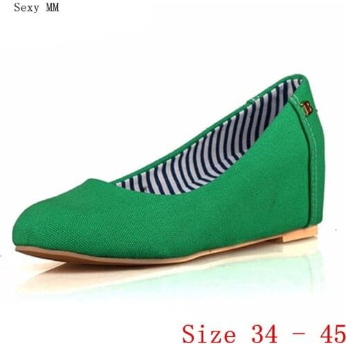 High Quality Women Canvas Wedges Increased Internal High Heel Wedge Shoes Woman High Heels Pumps Plus Size 34-40.41.42.43.44.45