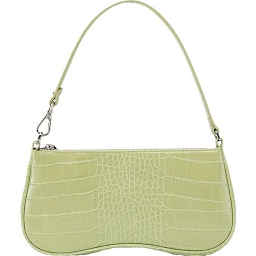 Retro Crocodile Women Design Handbag Black 2020 New Summer Baguette Shape Shoulder Bag Vintage Alligator Armpit Bag Torba Damska