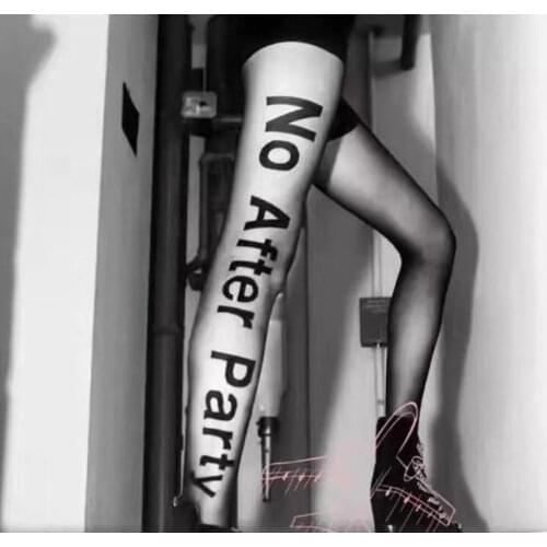 Women Tattoo Tights No After Party Tights Black Letters Silk Stockings Ladies Girls Sheer Footed Pantyhose Dance Stocking Tights