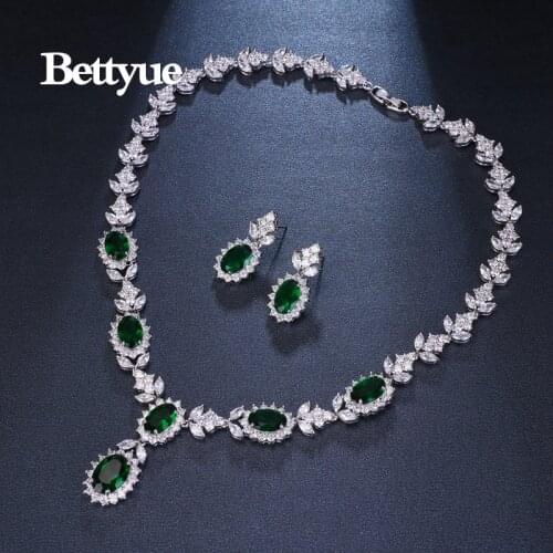 Bettyue Brand Charm Fashion Luxury Jewelry Sets AAA Zircon Green Geometric Florid Bridal Jewelry Set For Woman Wedding Gift