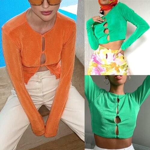 Womens Sexy Cropped Cardigan Button Long-Sleeve Shirt Fashion Solid Color Buttoned Cardigan