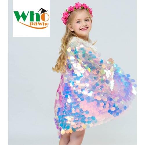 2020 Sweet Fairy Princess Cape Ariel Dress New Sequin Cloak Shiny Mermaid Costume Girls Christmas Halloween Fancy Dress