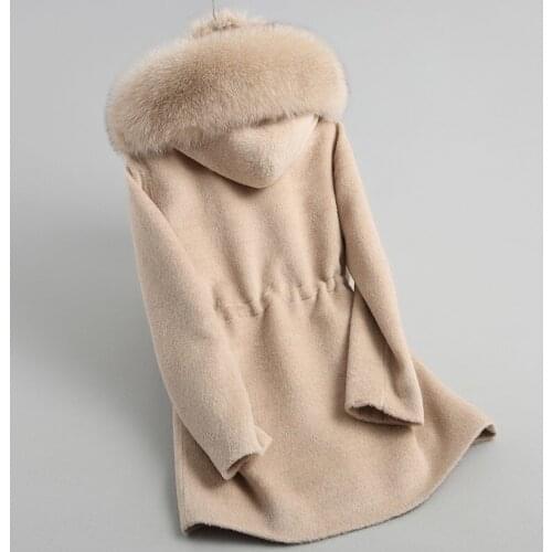 Coat Wool Women Real Rex Rabbit Fur Lining 2020 Alpaca Woolen Coats Natural Fox Fur Hooded Winter Jacket 18141 WYQ2020 en s WYQ
