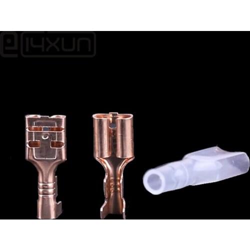 10pieces 6.3 terminals with transparent sheath 6.3mm inserted spring Female terminal Phosphorus copper 0.4 thick