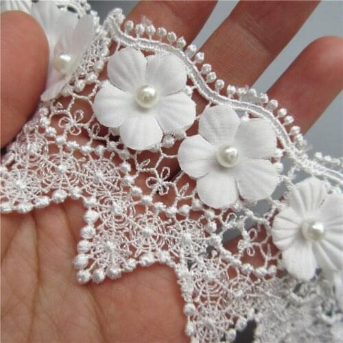 100cm Width 6cm White Flower Pearl Lace Edge Trim Ribbon Embroidered Applique Sewing Craft Crochet Wedding Dress Clothes DIY