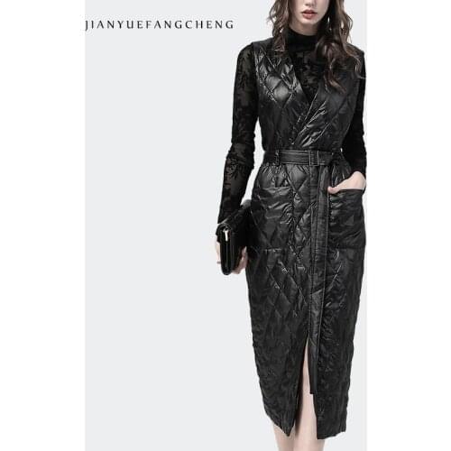 2020 Winter New Down Dress Women Long Sleeveless Vest Dresses Warm Thickened Black Elegant One Step Duck Down Wrapped Dresses