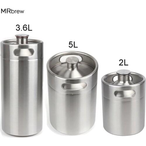 304 Stainless Steel 5L/3.6L/2L Mini Keg Beer Pressurized Growler Portable Beer Bottle Home Brewing Beer Making Tool