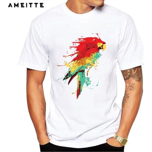 AMEITTE 2019 Splash colorful parrot t shirt men cute bird design summer hipster white print tops tees homme