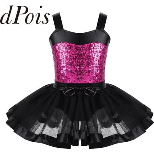 Kids Girls Ballet Tutu Dress Sleeveless Sequined Ballet Gymnastics Leotard Tutu Dress Childs Dancewear Ballerina Dance Costumes