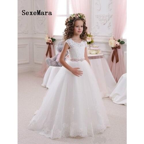 White A-Line Flower Girl Dress for Wedding Lace Tulle Girls First Communion Dress Size 2-16Y