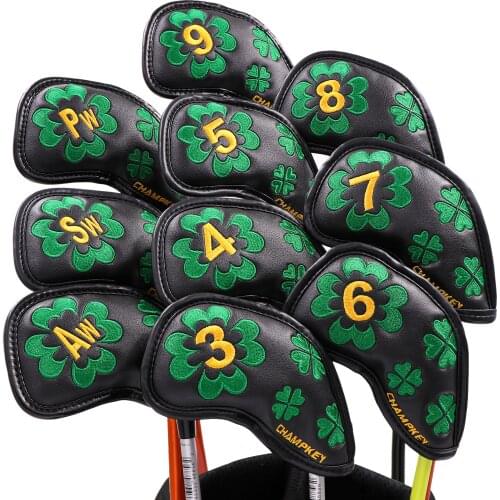 Champkey Lucy Clover Iron Golf Head Cover PU Leather Number Tags 10pcs/set Black And White Golf Club Headcovers