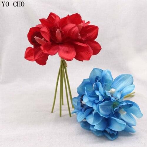 DIY Christmas 1 bouquet Real touch latex voilet artificial flowers wedding decorative mariage Party silk Orchid Home decoration