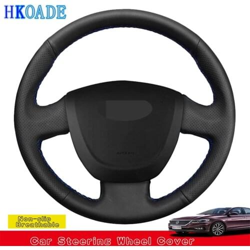 DIY Hand-stitched Black Comfortable Genuine Leather Hand-stitched Car Accessories Steering Wheel Cover For Lada Granta 2011-2018