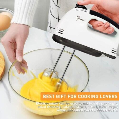 Electric Handheld Egg-Whisk Mixer, Includes 2 Beaters & 2 Dough Hooks, Robust & Easy-Clean 7 Switch Level Speed Stainless Steel